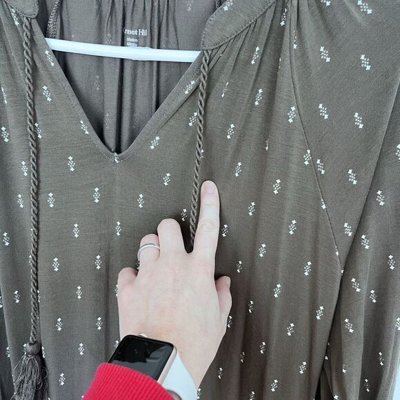 Garnet Hill Poet Knit‎ Midi Dress Medium Brown Olive Soft Knit Stretch Bohemian - Picture 6 of 16